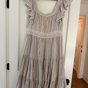 Love Sam Cream and Gray Striped Midi Dress